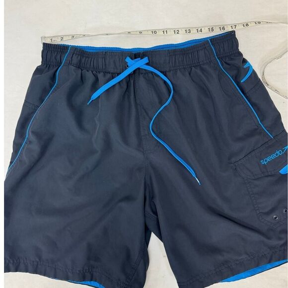 Speedo Swim Trunk Board Shorts Men's Large Navy Lined Drawstring Waist - Picture 3 of 9